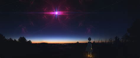 3440x1440 Anime Girl Staring At Night Sky 3440x1440 Resolution