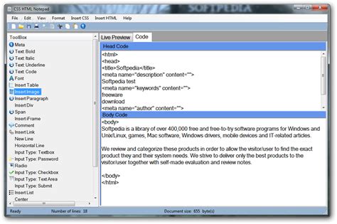 Css Html Notepad Download A Small Html Editor With Code Generator