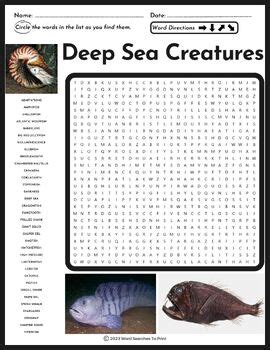 Deep Sea Creatures Word Search Puzzle By Word Searches To Print Tpt