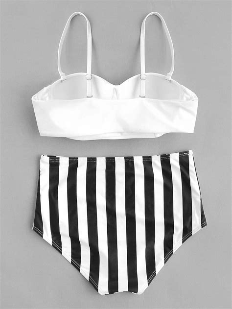 Striped Print Underwire Bikini Set With Removable Strap Sheinsheinside