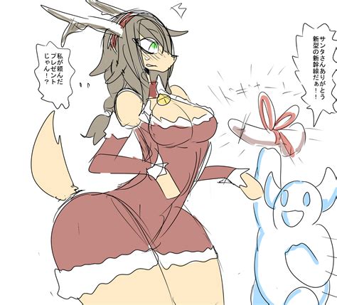 rule 34 anthro big breasts blush bow breasts capreoline cervid christmas cleavage clothed