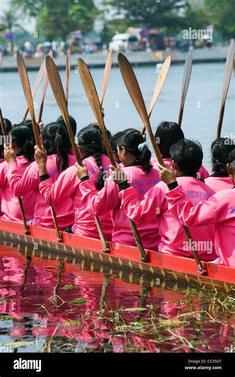 A Female Long Boat Team At The Wax Castle Festival Sakhon Nakhon