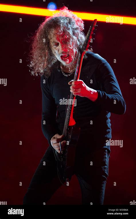 Kirk Hammett Lead Guitarist Of Metallica Shreds A Guitar Solo During