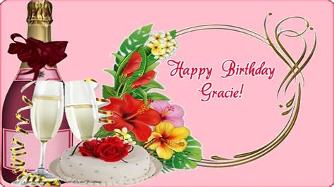 Happy Birthday Gracie 🍾🥂 Champagne Greetings Cards For Birthday