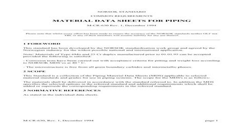 Material Data Sheets For Piping Standard Pdf Document