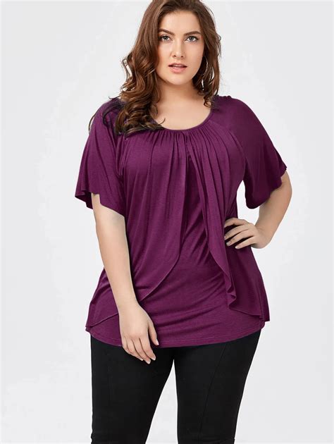 Wipalo Sleeve Overlay Plus Size T Shirt Women Summer Solid Color Top Plus Size Women Clothing