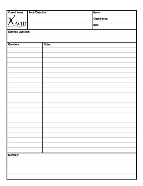 Cornell Notes Template Business Mentor
