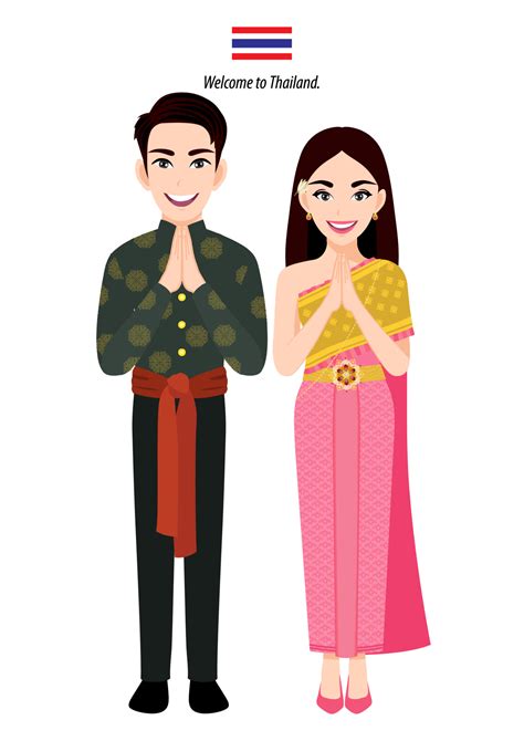 Thailand Male And Female In Traditional Costume Or Thai People Greeting