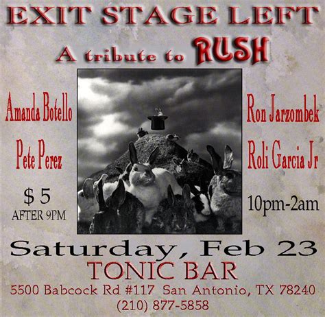 San Antonio Rocks Exit Stage Left Rush Tribute At Tonic Bar Saturday Feb 23rd