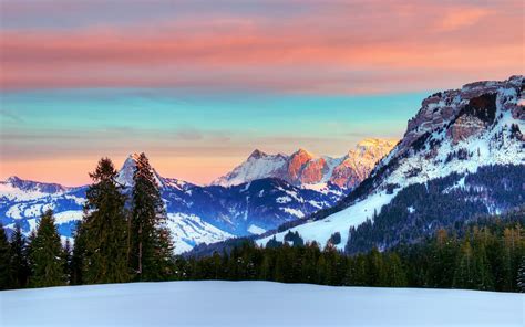 Fondos De Pantalla Suiza Los Alpes Invierno Cielo Rojo Nubes Nieve