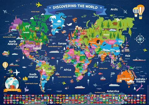 2 Pack World Map Poster For Kids Illustrated Images And Photos Finder