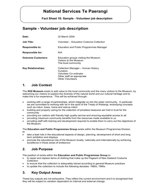 10 Sample Volunteer Job Description