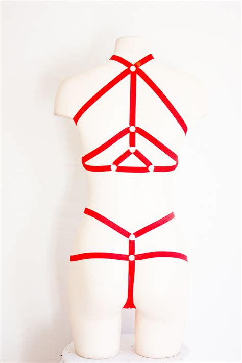 Red Body Harness Lingerie Festival Harness Cage Bralette Exotic Dancewear Burlesque Costume