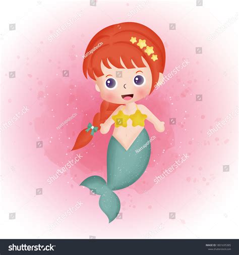 Cute Mermaid Cartoon Watercolor Stock Vector Royalty Free 1801695385 Shutterstock
