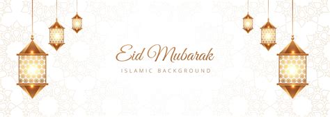 Eid Mubarak Islamisches Banner Mit Goldenen Laternen 1233161 Vektor