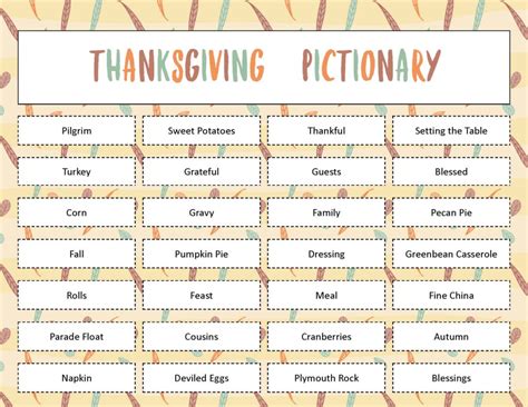 Free Printable Thanksgiving Pictionary Game California Unpublished