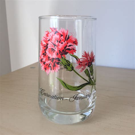Vintage Flower Of The Month Series Drinking Glass January Etsy Canada Vintage Flowers