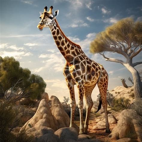 High Angle View Of Somali Giraffe Made With Generative Ai Illustration