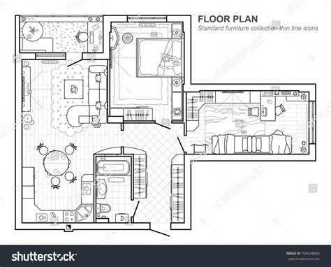 Floor Plan Furniture Top View Architectural Stock Vector