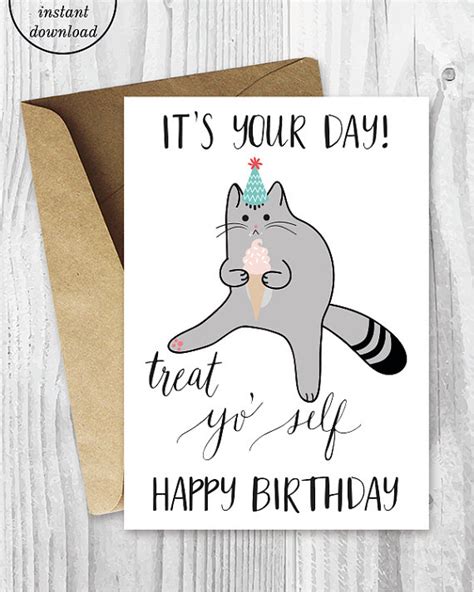 The self secured visa is a secured credit card available only to self customers. Printable Birthday Cards Treat Yo Self Funny Cat Birthday | Etsy | Cat birthday card, Cat ...