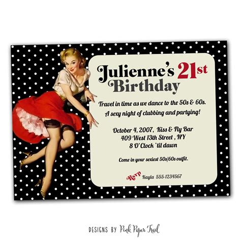 Retro Pinup Girl Invitation I Will Customize For You Print