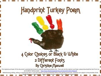 Thanksgiving Turkey Handprint Poem And Keepsake Tpt