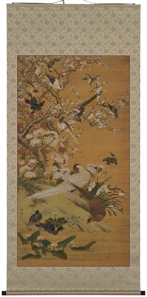 19th Century Japanese Scroll Birds And Flowers Of The Four Seasons