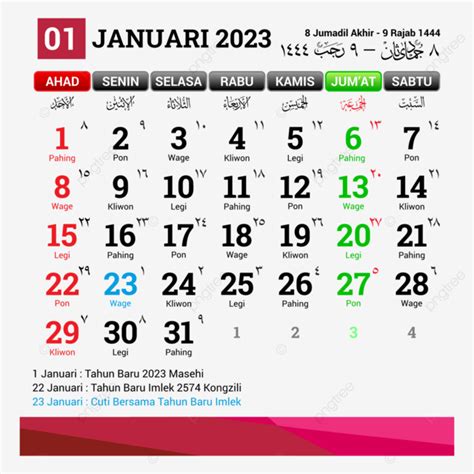 Gambar Kalender Januari 2023 Dengan Hijri Kalender 2023 Januari 2023