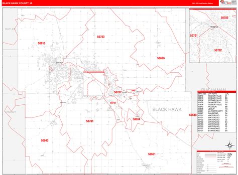 Black Hawk County Ia Zip Code Wall Map Red Line Style By Marketmaps