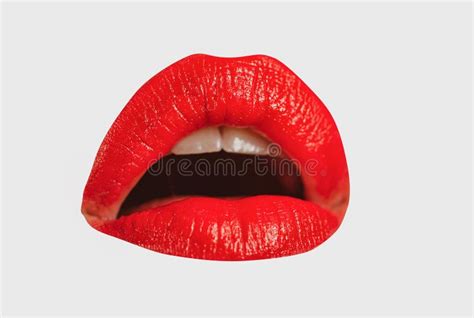 Open Mouth Woman Close Up Red Female Lips Sensual Open Mouth