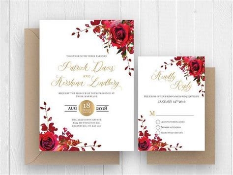 Elegant Red Rose Wedding Invitations Elegant Burgundy Floral Etsy