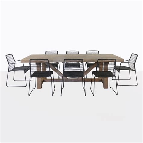 Trestle Table And Edge Chairs Outdoor Dining Set Teak Warehouse