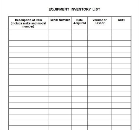Inventory List Sample Master Of Template Document