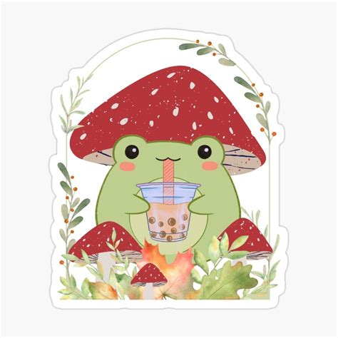 Cottagecore Aesthetic Kawaii Frog Drinking Boba Bubble Tea Sticker By