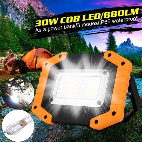 2 Cob 30w 800lm Rechargeable Ip65 Portable Led Flood Light Spot Lamp