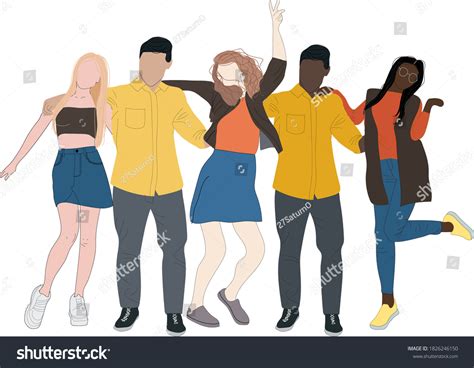 Group Multicultural Students Flat Vector Illustration Stock Vector