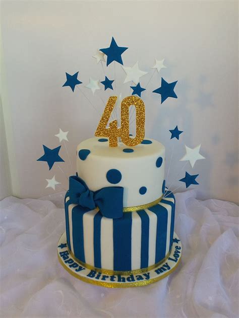 Flic Kr P M6lmsy 40th Two Tier White Navy Blue And Gold Birthday Cake Elegant