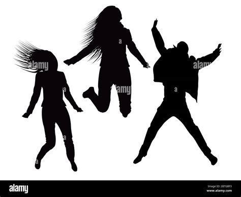 Three People Jumping Silhouettes Stock Photo Alamy