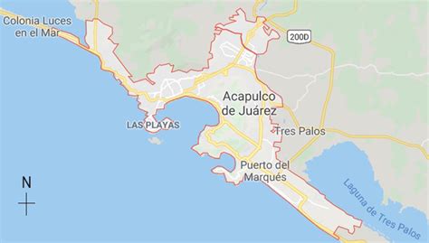 Map Of Acapulco City Delimited By A Red Line Color Figure Online
