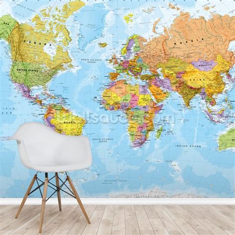 Political World Map Wallpaper Mural Wallsauce Us