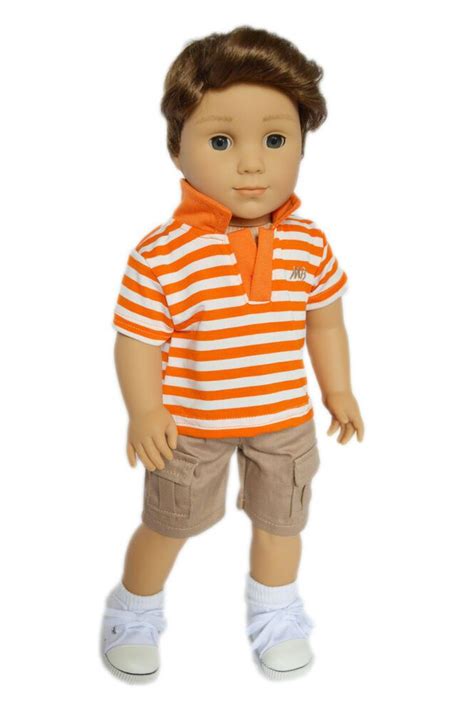 My Brittanys Orange Polo Shirt With Shorts For American Girl Boy Dolls