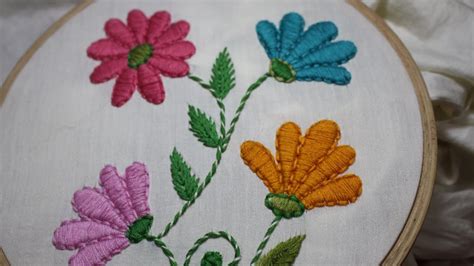 Hand Embroidery Designs Satin Stitch Stitch And Flower 128 Youtube