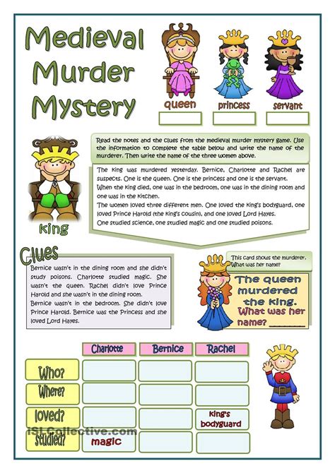 Set out the game cards and pens for players to grab when they arrive at your party. MEDIEVAL MURDER MYSTERY | grade 3 creative writing ...