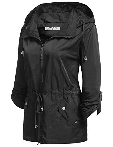 Angvns Womens Waterproof Lightweight Rain Jacket Anorak With