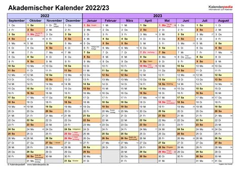Akademischer Kalender 20222023 Als Excel Vorlagen
