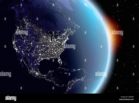 Satellite Image Of Planet Earth North America At Night Stock Photo Alamy