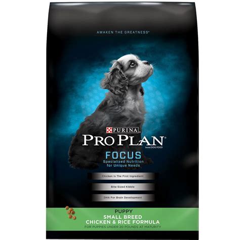 Nutrisource® small and medium breed puppy food is formulated to meet the nutritional levels established by the association of american feed control officials (aafco) dog food nutrient profiles for all life stages except for growth of large size dogs (70 lbs. Purina® Pro Plan® Focus® - Small Breed Chicken & Rice Dry ...
