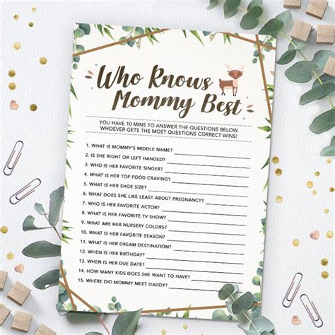 Who Knows Mommy Best Baby Shower Game Mommy Quiz Printable Etsy