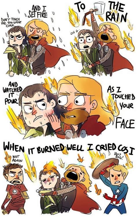 Thor Hugging Loki And Singing Set Fire To The Rain Avengers Funny