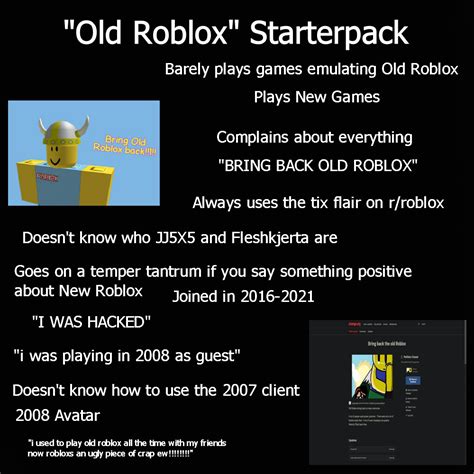 The Old Roblox User Starterpack Rstarterpacks Starter Packs Know Your Meme